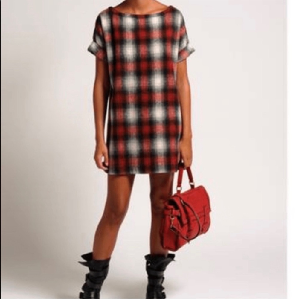 Maje Jaxine Wool Dress Jumper Red Tartan Plaid Size US Small - Picture 13 of 13